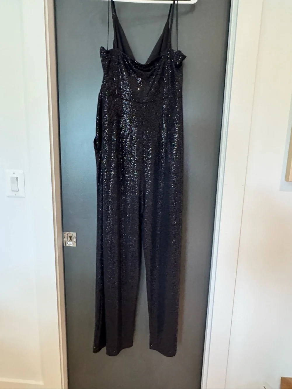 Express Black Sequin Wrap-Front Jumpsuit - Picture 2 of 3